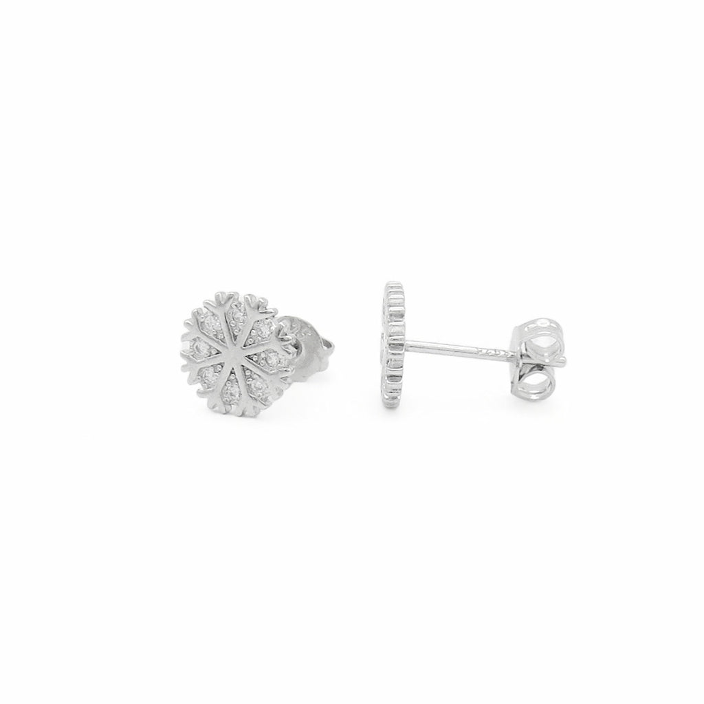Sterling Silver Snowflake CZ Stud Earrings