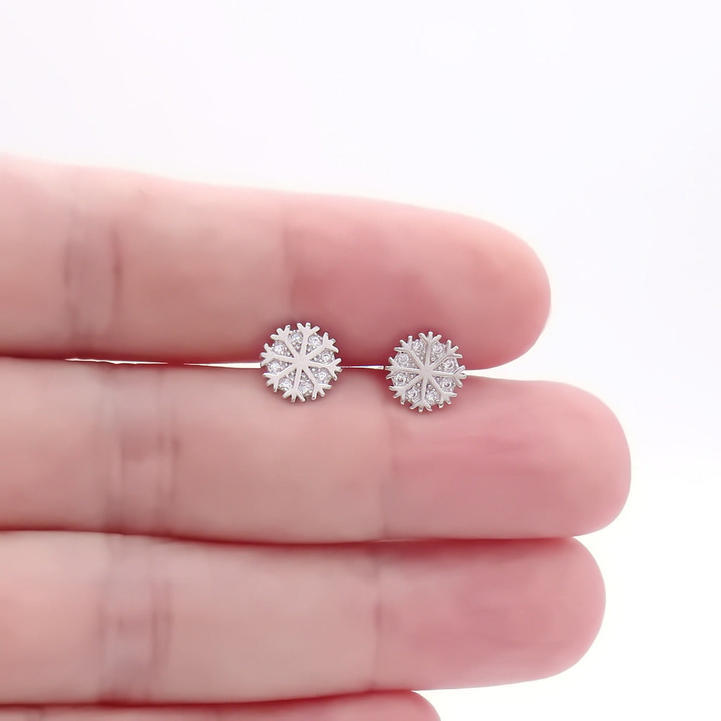 Sterling Silver Snowflake CZ Stud Earrings
