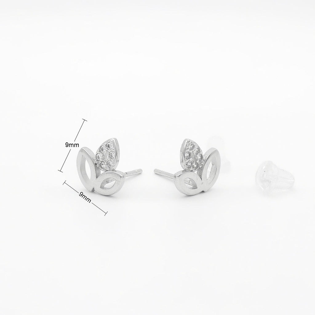 Sterling Silver Lotus Leaf CZ Stud Earrings