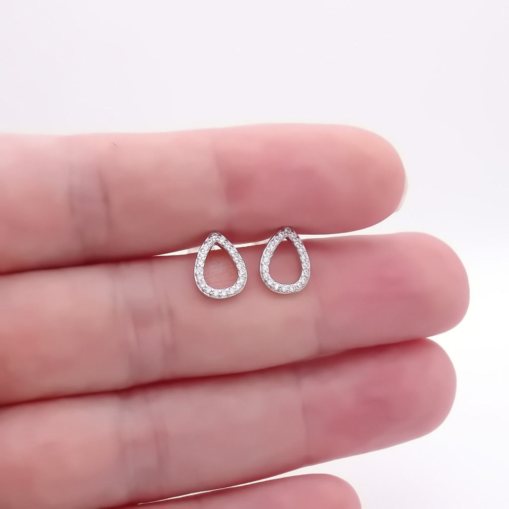 Sterling Silver Open Teardrop CZ Stud Earrings