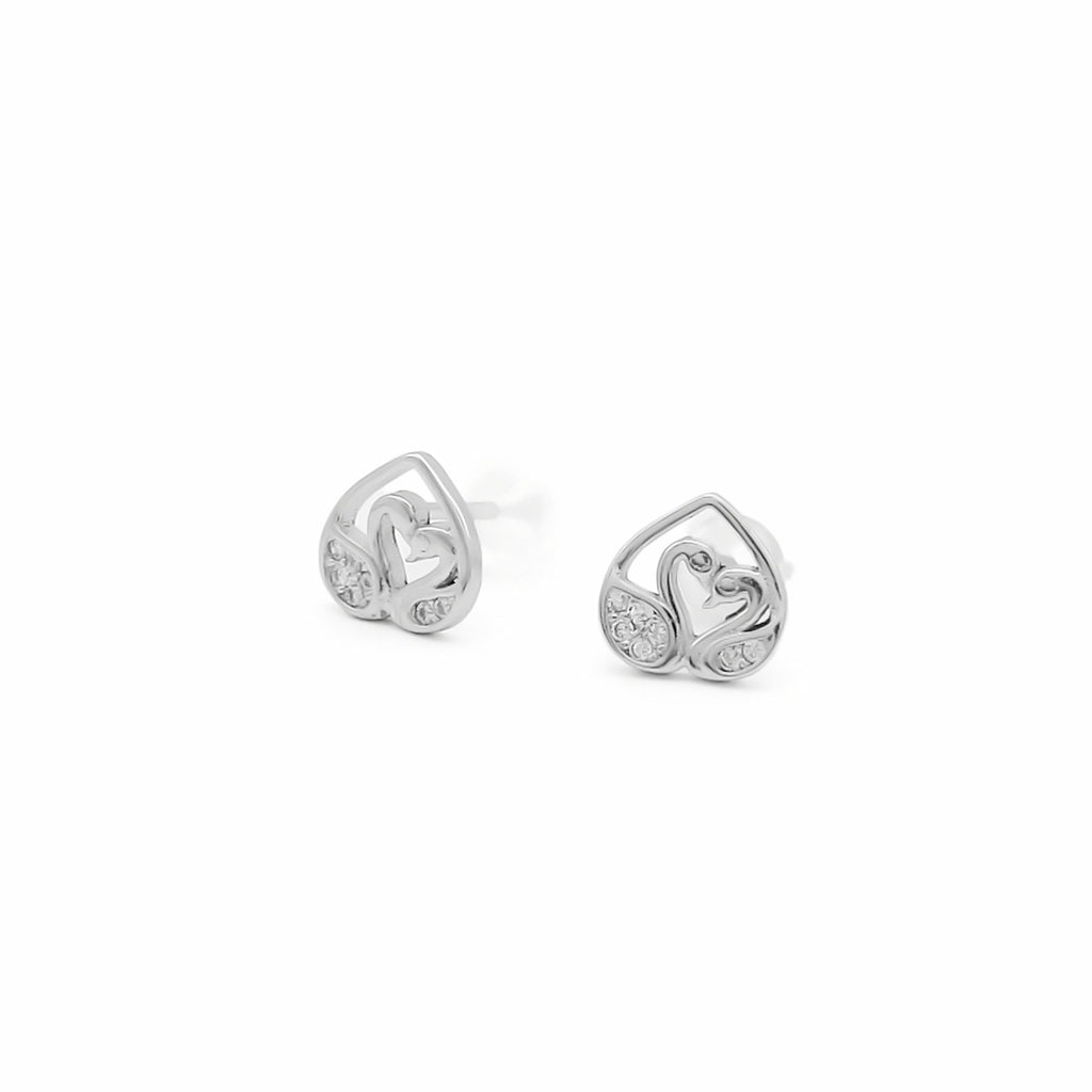 Sterling Silver Twin Swan CZ Stud Earrings
