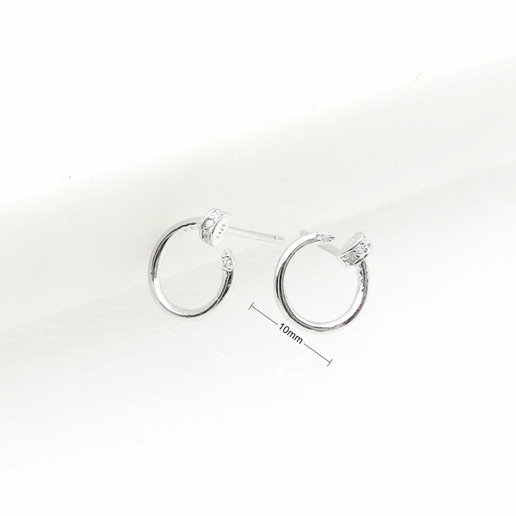 Sterling Silver CZ Pave Bent Nail Stud Earrings