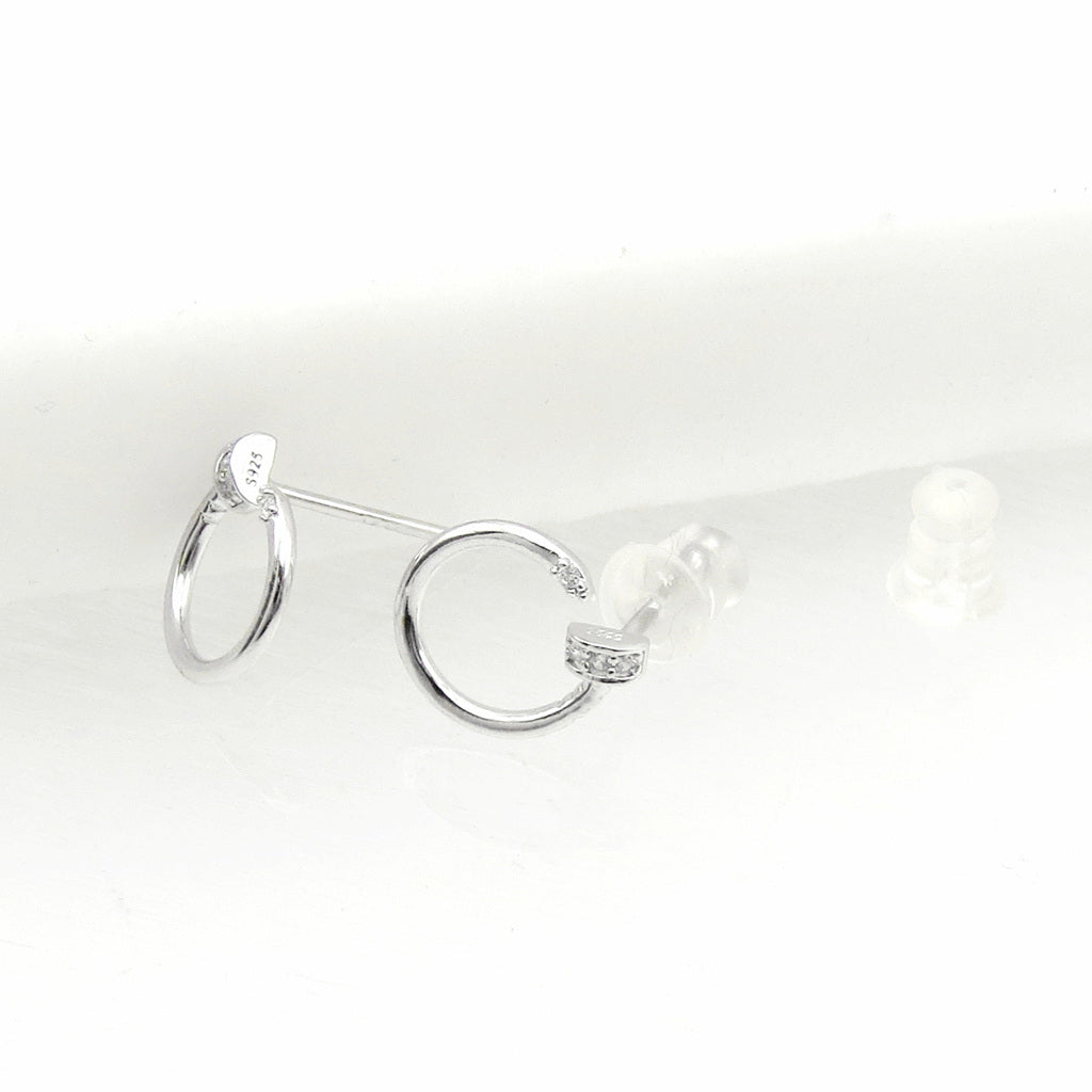 Sterling Silver CZ Pave Bent Nail Stud Earrings