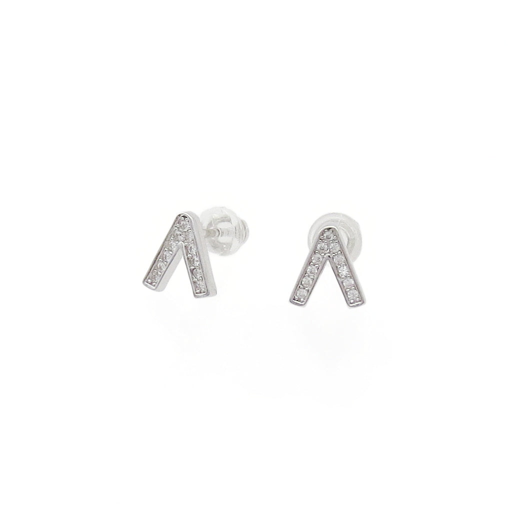 Sterling Silver CZ Pave Chevron Stud Earrings