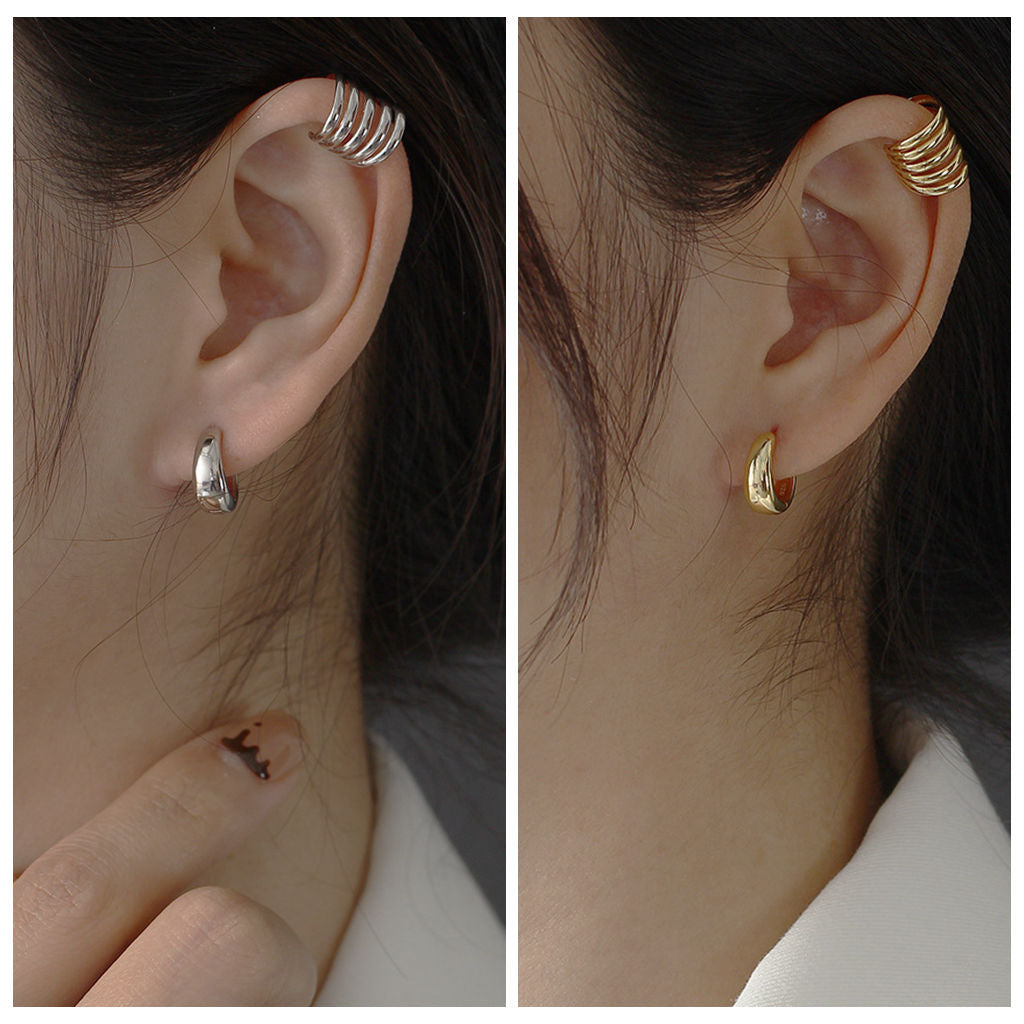 Plain Tapered Huggie Hoop Earrings - Silver-Hoop Earrings-6-Glitters
