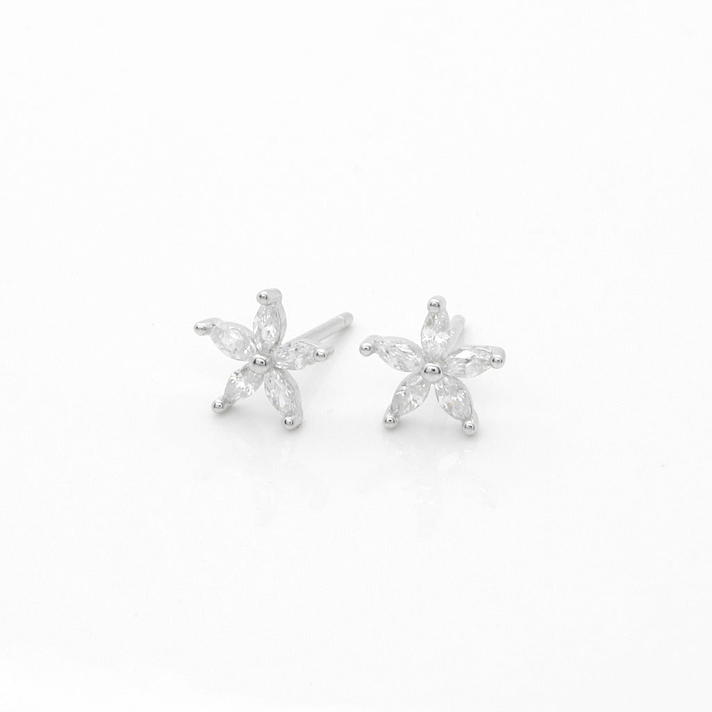 Clear CZ Flower Stud Earrings-Stud Earrings-1-Glitters