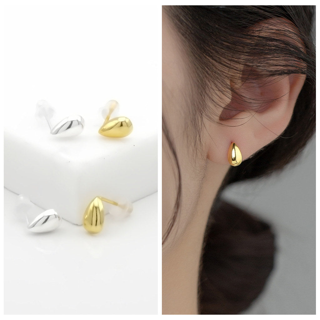Sterling Silver Teardrop Stud Earrings - Gold-Stud Earrings-3-Glitters