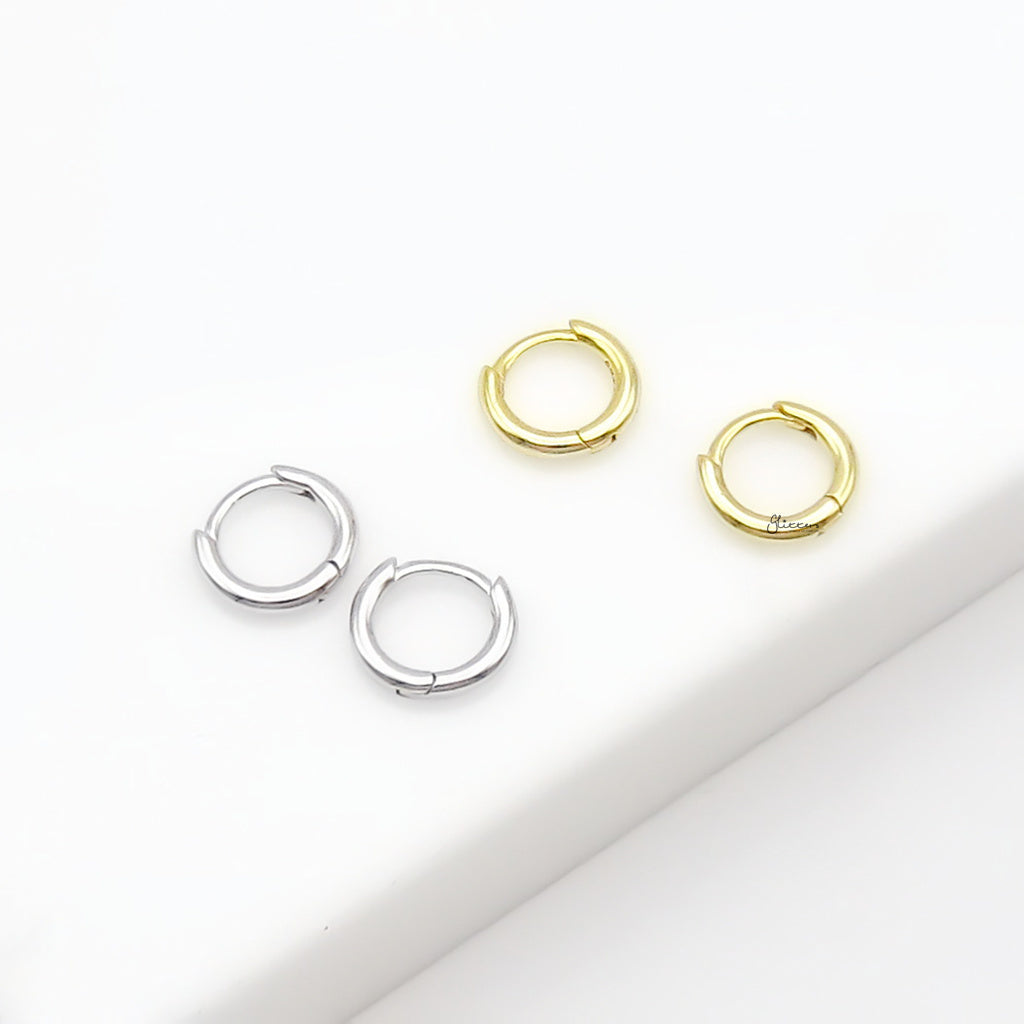 Sterling Silver Classic Plain Huggie Hoop Earrings - Silver