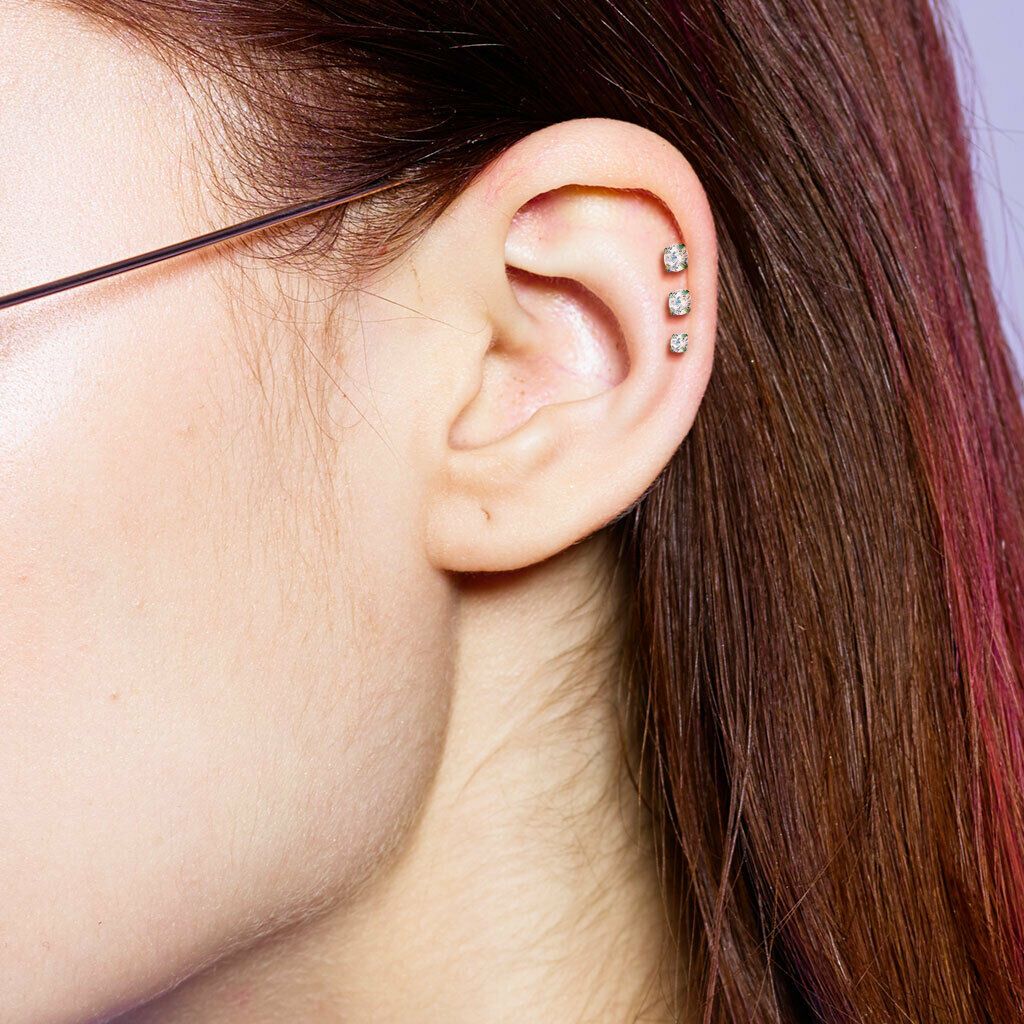 3 Size C.Z Top Flat Back Studs Bundle-Tragus | Cartilage | Daith | Conch-2-Glitters