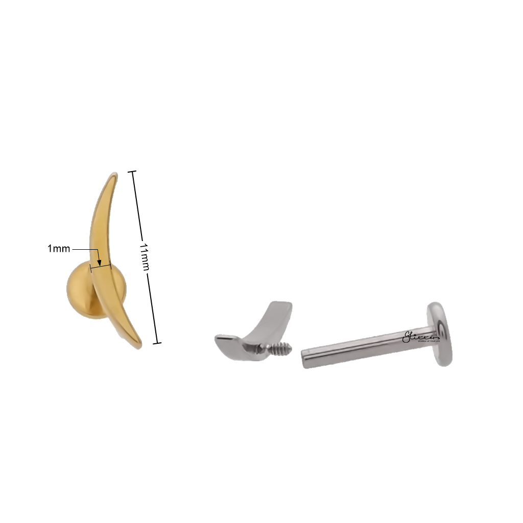 Long Crescent Moon Top Titanium Flat Back Stud Earrings-Tragus | Cartilage | Daith | Conch-3-Glitters