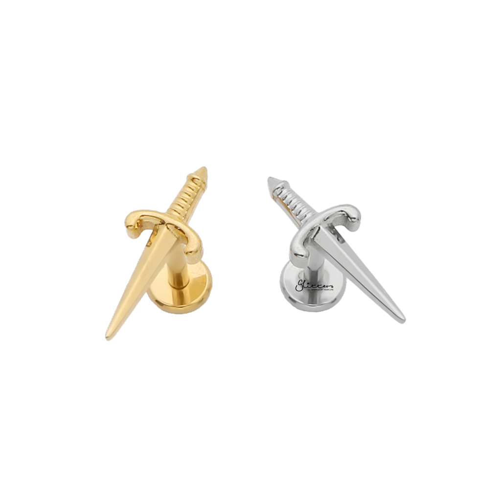 Dagger Titanium Flat Back Stud Earrings-Tragus | Cartilage | Daith | Conch-3-Glitters