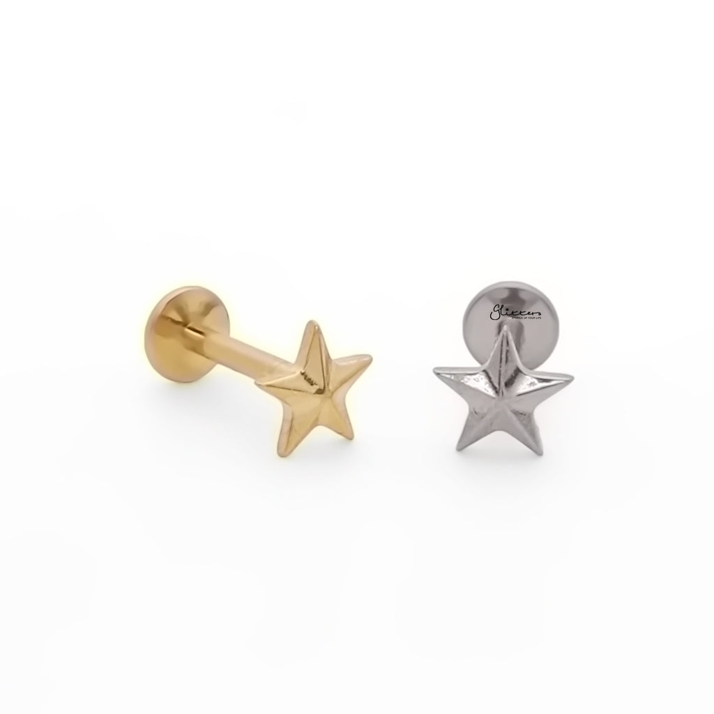 3D Star Titanium Flat Back Stud Earrings-Tragus | Cartilage | Daith | Conch-6-Glitters