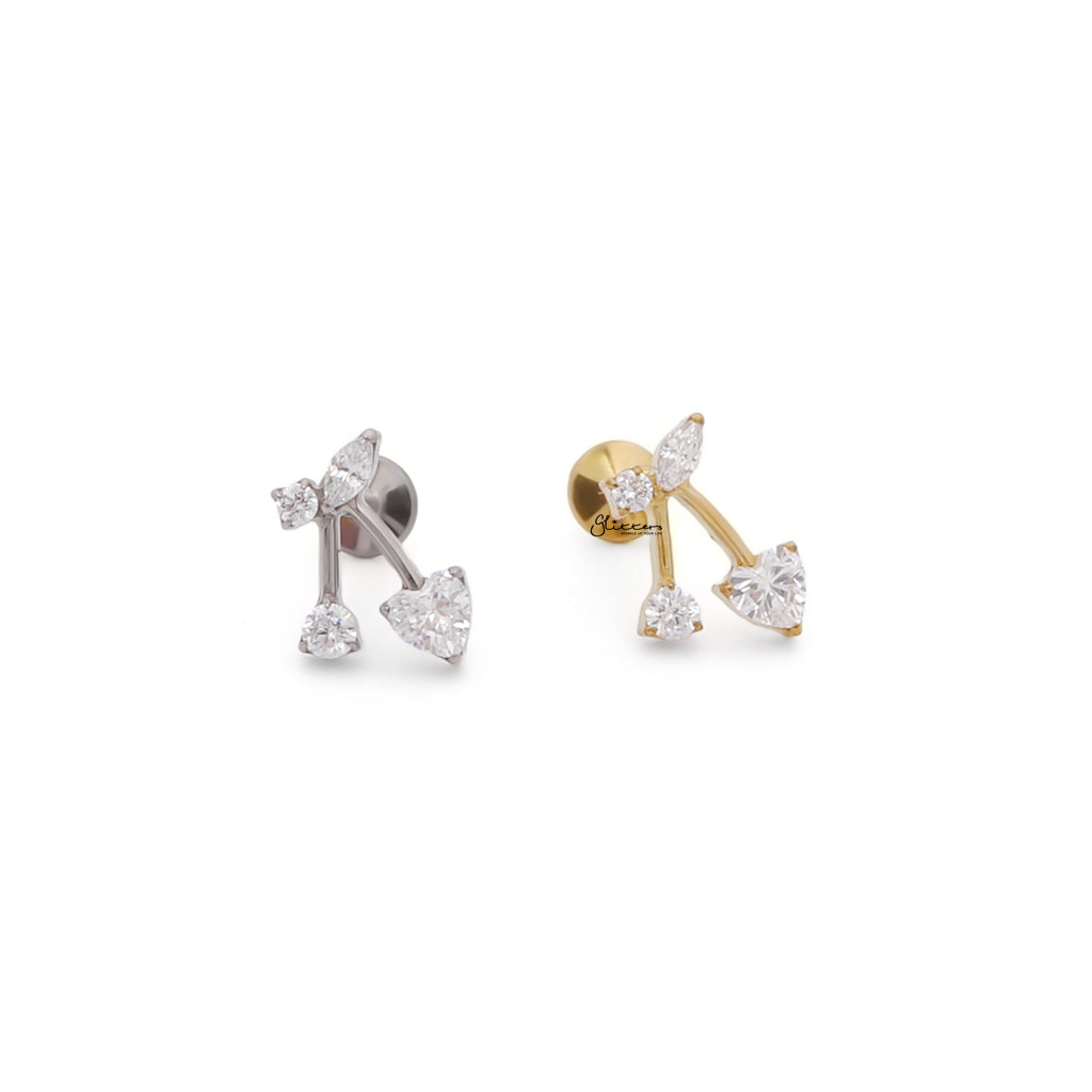 CZ Cherry Titanium Flat Back Stud Earrings-Tragus | Cartilage | Daith | Conch-4-Glitters