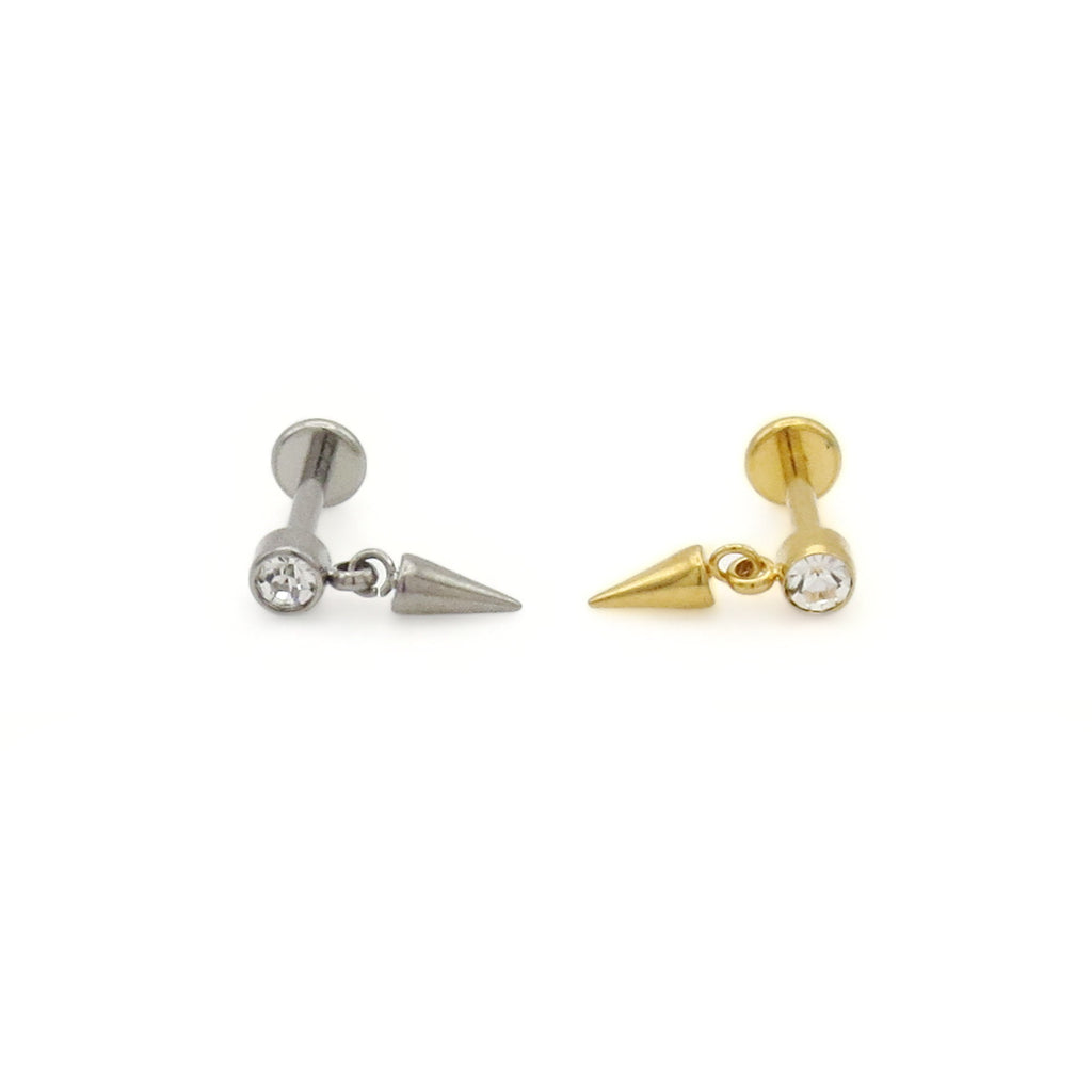 Titanium Round CZ Top Spike Dangle Flat Back Stud Earring-Tragus | Cartilage | Daith | Conch-3-Glitters