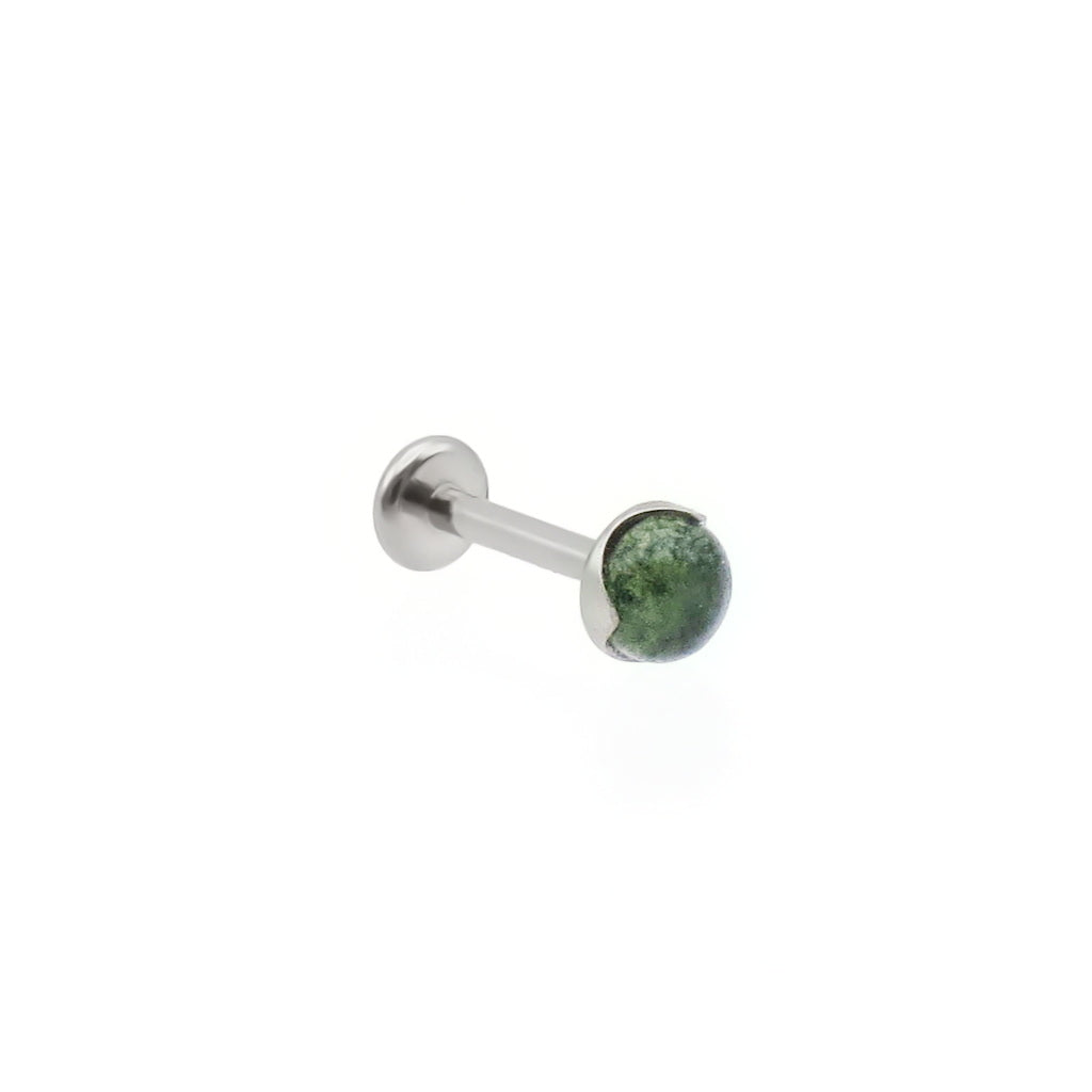 Natural Moss Agate Top Titanium Flat Back Stud Earring