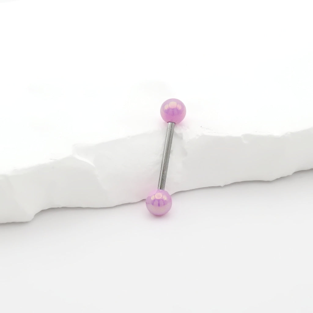 Metallic AB Coating Balls Tongue Barbell - Pink-Tongue Bar-4-Glitters