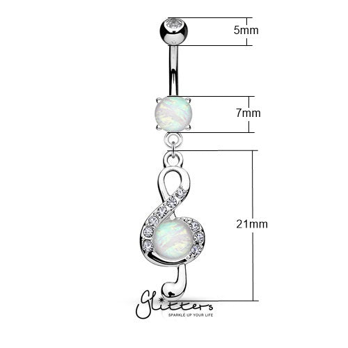 Opal Glitter Center Crystal Paved Treble Clef Dangle Belly Button Navel Ring-Silver-Belly Ring, Body Piercing Jewellery, Crystal-BJ0294-1_New-Glitters