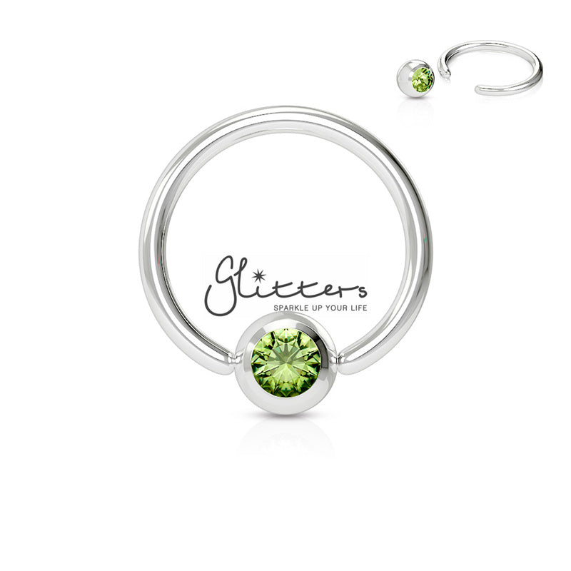 16GA 316L Surgical Steel Captive Bead Ring with Gem Ball-Body Piercing Jewellery, Captive Ring, Nipple Barbell, Septum Ring-CP000806-Glitters
