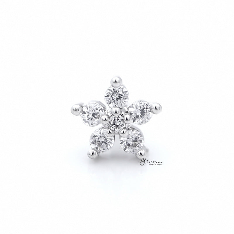 CZ Flower Cartilage Tragus Piercing Earring - Silver-Body Piercing Jewellery, Cartilage, Cubic Zirconia, earrings, Jewellery, Tragus, Women's Earrings, Women's Jewellery-CZFlowerStuds-01-Glitters