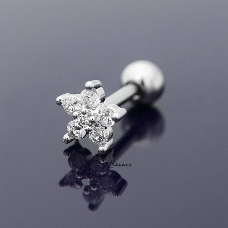 CZ Flower Cartilage Tragus Piercing Earring - Silver-Body Piercing Jewellery, Cartilage, Cubic Zirconia, earrings, Jewellery, Tragus, Women's Earrings, Women's Jewellery-CZFlowerStuds-03-Glitters