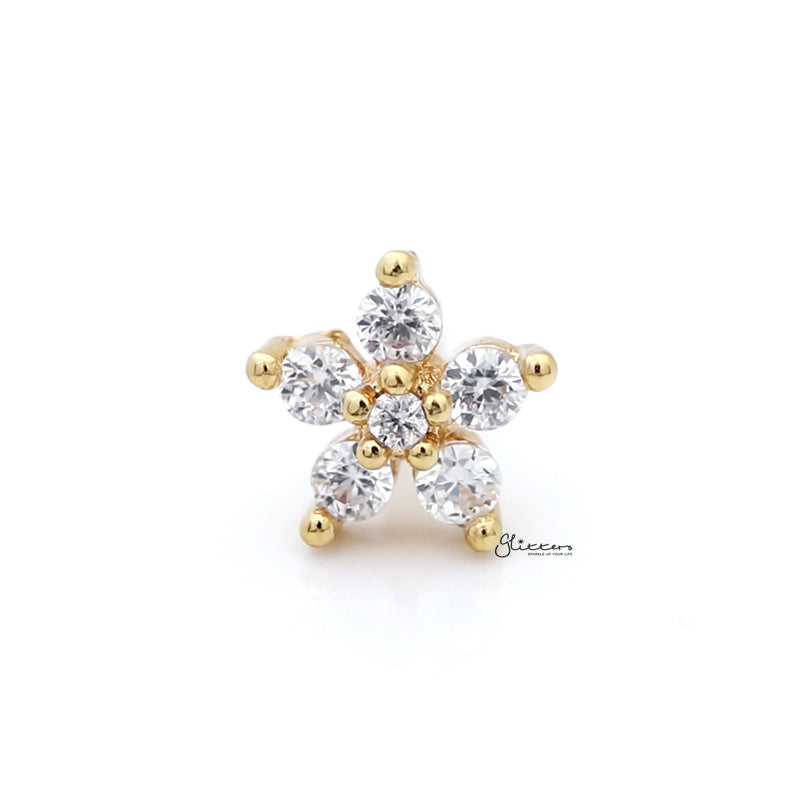 CZ Flower Cartilage Tragus Piercing Earring - Gold-Body Piercing Jewellery, Cartilage, Cubic Zirconia, earrings, Jewellery, Tragus, Women's Earrings, Women's Jewellery-CZFlowerStuds-g01-Glitters