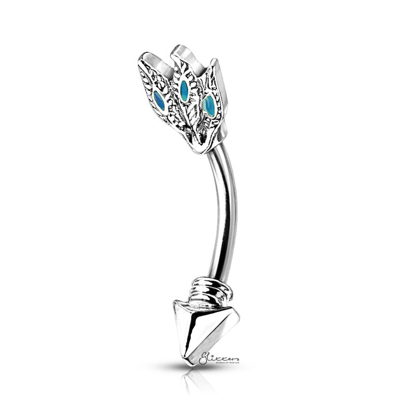 Feather Arrow Curved Eyebrow Ring - Silver-Body Piercing Jewellery, Daith, Eyebrow-EB0016-S-Glitters