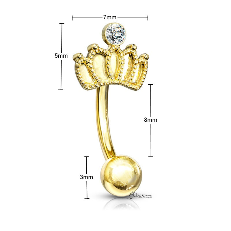 Crown Curved Barbell Eyebrow Ring - Gold-Body Piercing Jewellery, Daith, Eyebrow-EB0018-G_New-Glitters