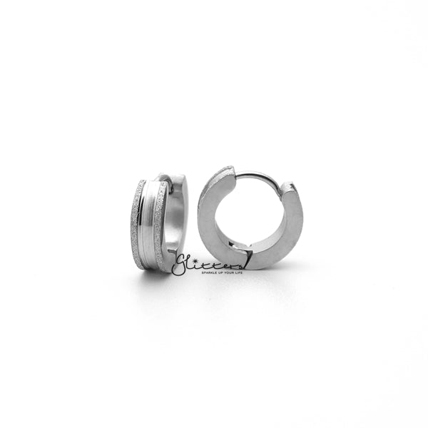 Stainless Steel Hinged Hoop Earrings with Sand Sparkle Edge-earrings, Hoop Earrings, Huggie Earrings, Jewellery, Men's Earrings, Men's Jewellery, Stainless Steel, Women's Earrings, Women's Jewellery-ER0121_Sand_Sparkle_Edge_02-Glitters