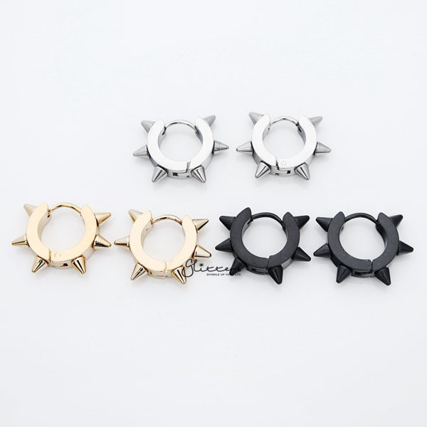 Stainless Steel Spikes Hinged Hoop Earrings-earrings, Hoop Earrings, Huggie Earrings, Jewellery, Men's Earrings, Men's Jewellery, Stainless Steel, Women's Earrings, Women's Jewellery-ER0122-Spikes-01_ALL-Glitters