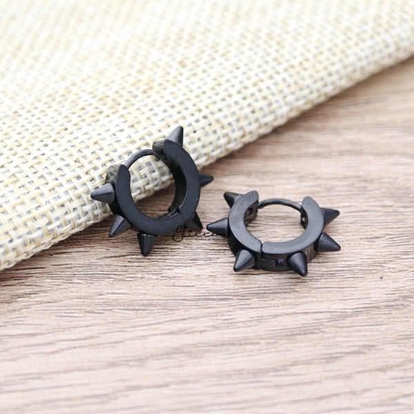 Stainless Steel Spikes Hinged Hoop Earrings-earrings, Hoop Earrings, Huggie Earrings, Jewellery, Men's Earrings, Men's Jewellery, Stainless Steel, Women's Earrings, Women's Jewellery-ER0122-Spikes-K_600-Glitters
