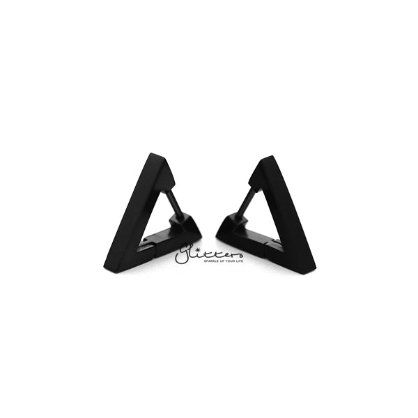 Black Titanium IP Stainless Steel Triangle Huggie Hoop Earrings-earrings, Hoop Earrings, Huggie Earrings, Jewellery, Men's Earrings, Men's Jewellery, Stainless Steel-ER0122_triangle_K01-Glitters