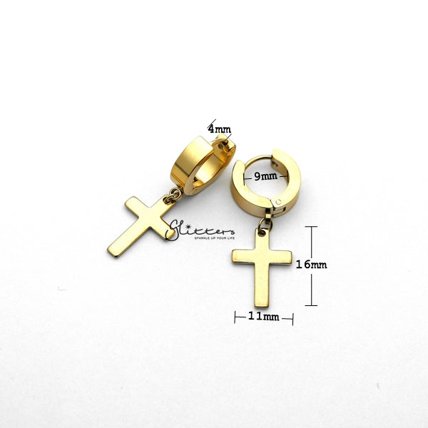 Stainless Steel Cross Dangle Hinged Hoop Earrings - Gold-earrings, Hoop Earrings, Huggie Earrings, Jewellery, Men's Earrings, Men's Jewellery, Stainless Steel-ER1414_GFC01_02_New-Glitters