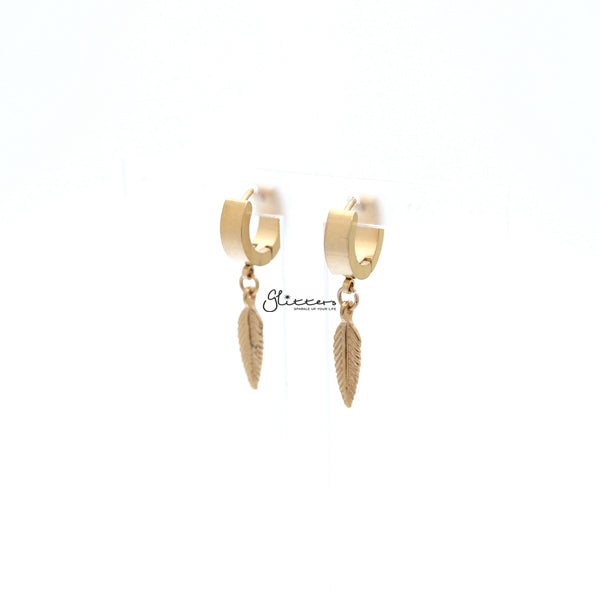 Stainless Steel Feather Drop Huggie Hoop Earrings-earrings, Hoop Earrings, Huggie Earrings, Jewellery, Men's Earrings, Men's Jewellery, Stainless Steel, Women's Earrings-ER1465g-Glitters