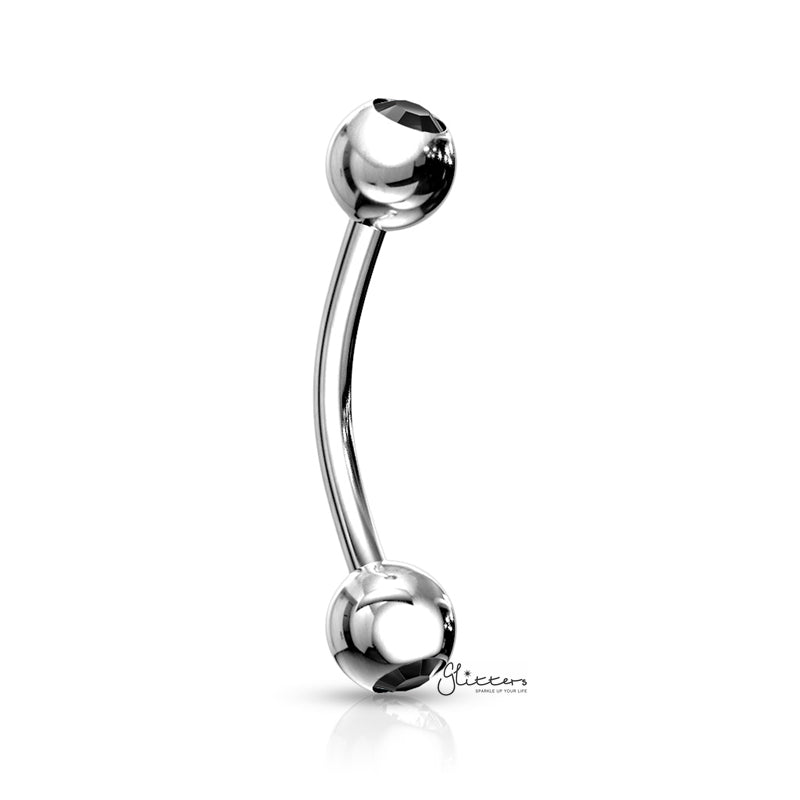 Press Fit Gem Ball On Both Side Curved Barbell - Black-Body Piercing Jewellery, Cubic Zirconia, Daith, Eyebrow-Eb0007-Black-Glitters