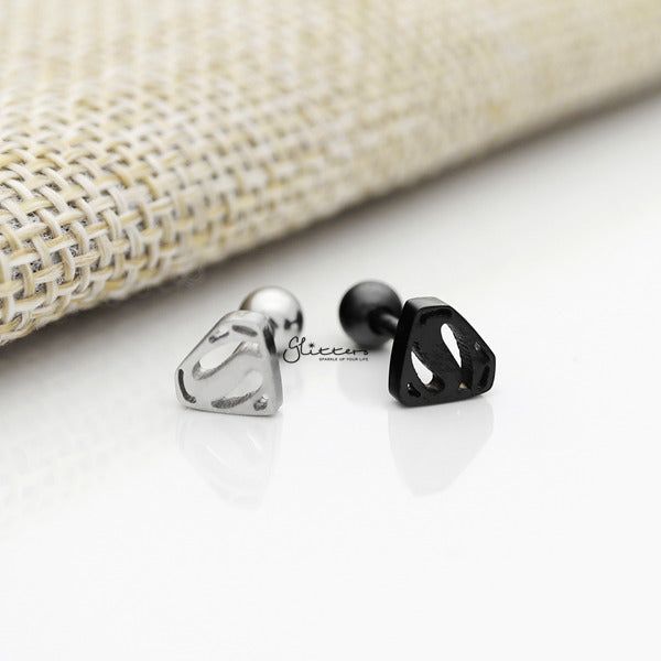 316L Surgical Steel Superman Barbell for Tragus, Cartilage, Conch, Helix Piercing and More-Body Piercing Jewellery, Cartilage, Conch Earrings, Cubic Zirconia, Helix Earrings, Jewellery, Lobe piercing, Tragus-FP0019-23_600-Glitters