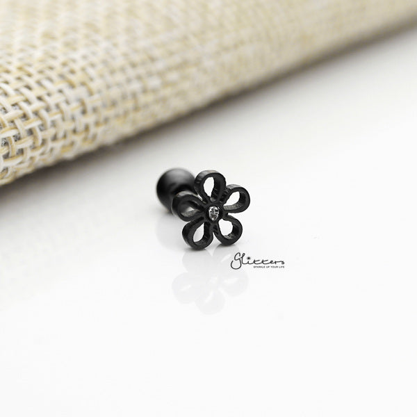 316L Surgical Steel Flower Barbell for Tragus, Cartilage, Conch, Helix Piercing and More-Body Piercing Jewellery, Cartilage, Conch Earrings, Cubic Zirconia, Helix Earrings, Jewellery, Lobe piercing, Tragus-FP0019-2401_600-Glitters