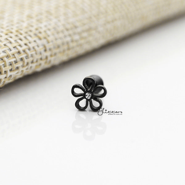316L Surgical Steel Flower Barbell for Tragus, Cartilage, Conch, Helix Piercing and More-Body Piercing Jewellery, Cartilage, Conch Earrings, Cubic Zirconia, Helix Earrings, Jewellery, Lobe piercing, Tragus-FP0019-24_600-Glitters