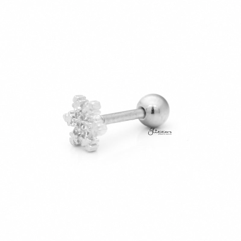 C.Z Snowflake Cartilage Tragus Barbell - Ball End | Flat Back-Body Piercing Jewellery, Cartilage, Cubic Zirconia, Flat back, Jewellery, Tragus, Women's Earrings, Women's Jewellery-FP0020-SF7-B_1-Glitters