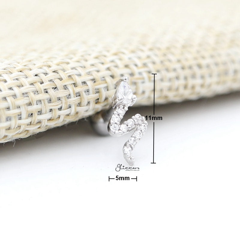 Snake Cartilage Tragus Barbell - Ball End | Flat Back-Body Piercing Jewellery, Cartilage, Cubic Zirconia, Flat back, Jewellery, Tragus, Women's Earrings, Women's Jewellery-FP0020-Snake-2_2_New-Glitters