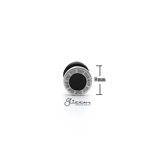 Stainless Steel Greek Key Round Fake Plug with Black Center-Body Piercing Jewellery, earrings, Fake Plug, Jewellery, Men's Earrings, Men's Jewellery, Stainless Steel-FP0157_01_New_9e7e874e-01d9-46d7-9612-0bc4b5cf1cff-Glitters