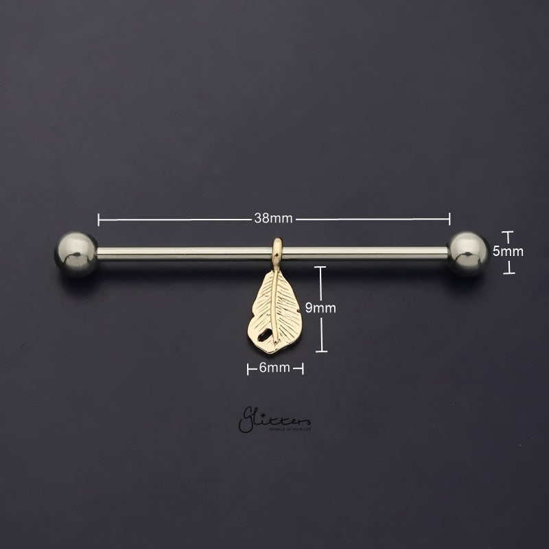 Feather Dangle Industrial Barbell - Gold-Body Piercing Jewellery, Industrial Barbell-IB0034-G-2_800_New-Glitters