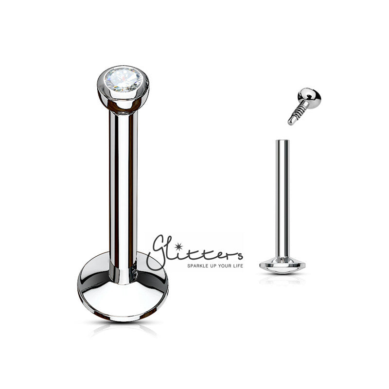 16GA 316L Surgical Steel Internally Threaded Labret with Press Fit 2mm Gem-Body Piercing Jewellery, Labret, Monroe-LB0001-C-Glitters