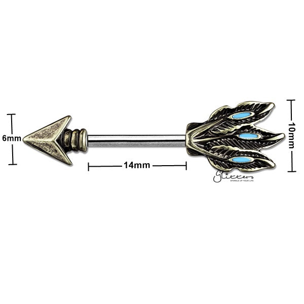 Tribal Arrow 316L Surgical Steel Nipple Barbell-Body Piercing Jewellery, Nipple Barbell-NB0021_New-Glitters