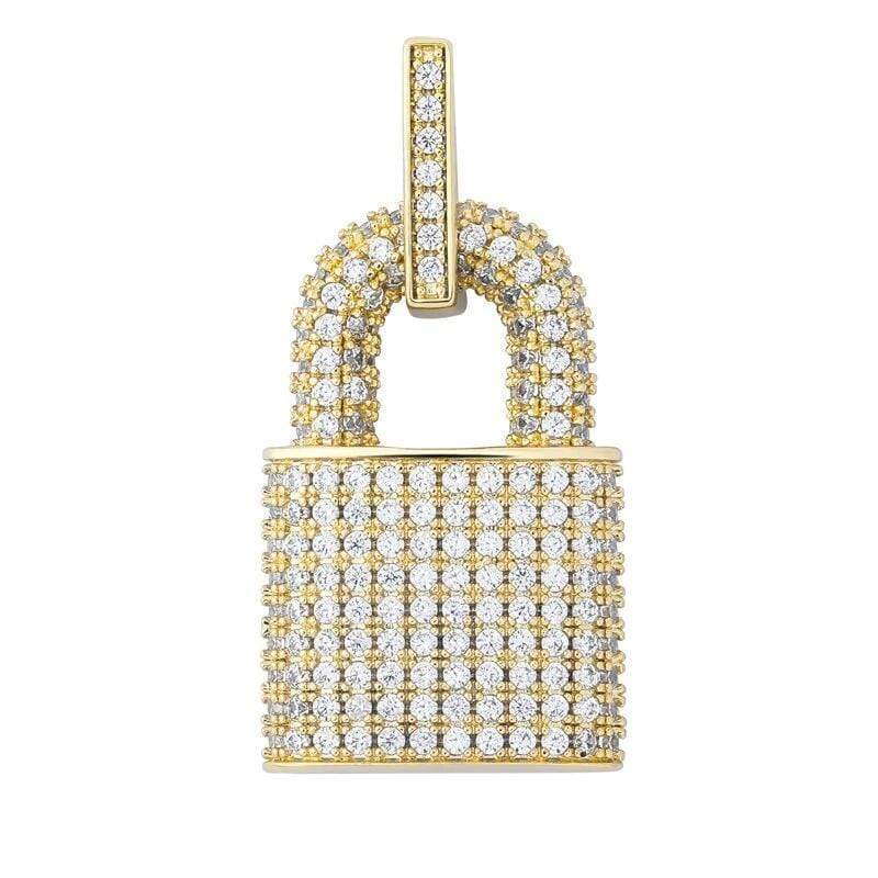 Iced Out Lock Pendant - Gold-Hip Hop, Hip Hop Pendant, Iced Out, Men's Necklace, Necklaces, Pendants-NK1064-G1-Glitters
