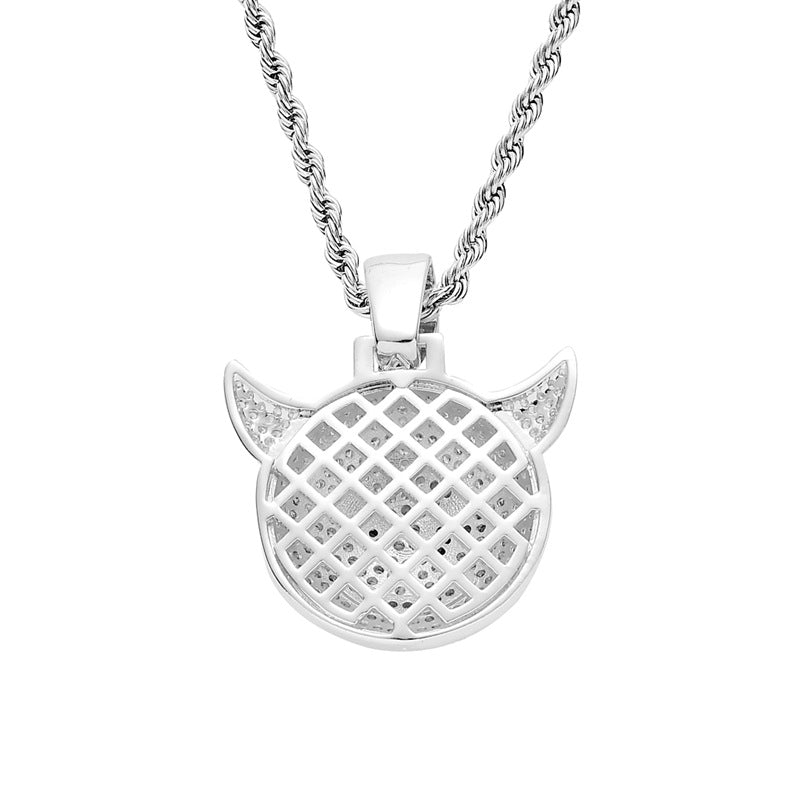 Iced Out Demon Evil Emoji Pendant - Silver-Hip Hop, Hip Hop Pendant, Iced Out, Men's Necklace, Necklaces, Pendants-NK1069-s3-800-Glitters