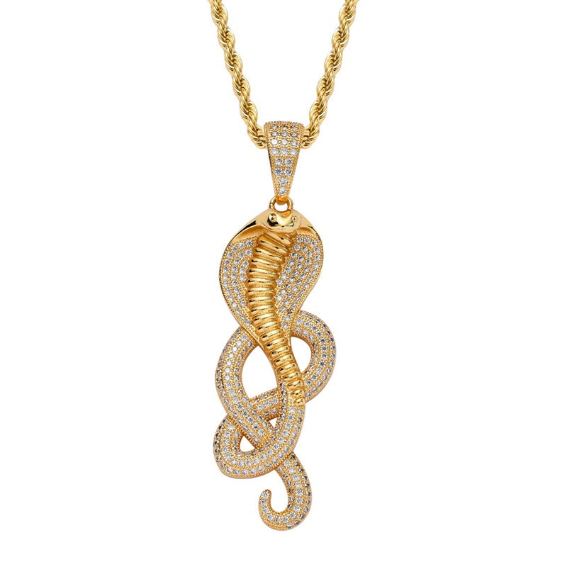 Iced Out Cobra Pendant - Gold-Hip Hop, Hip Hop Pendant, Iced Out, Men's Necklace, Necklaces, Pendants-NK1071-G-800-Glitters