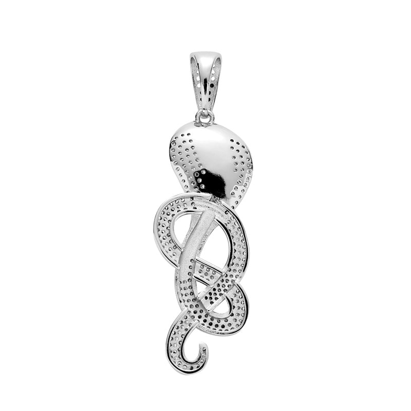 Iced Out Cobra Pendant - Silver-Hip Hop, Hip Hop Pendant, Iced Out, Men's Necklace, Necklaces, Pendants-NK1071-S2-800-Glitters