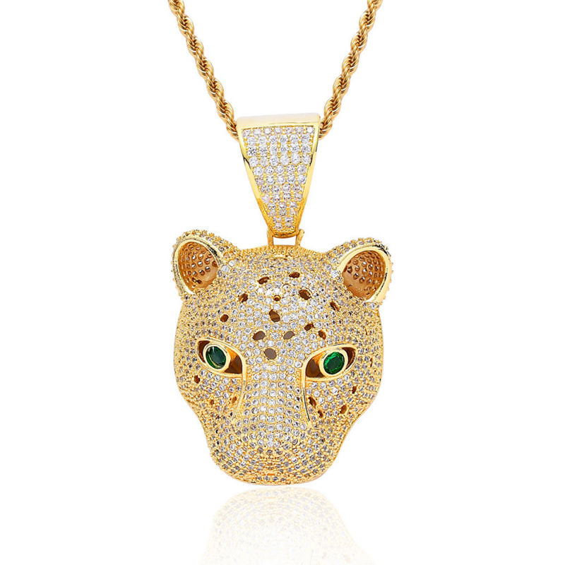 Iced Out Leopard Pendant - Gold-Hip Hop, Hip Hop Pendant, Iced Out, Men's Necklace, Necklaces, Pendants-NK1085G1-Glitters