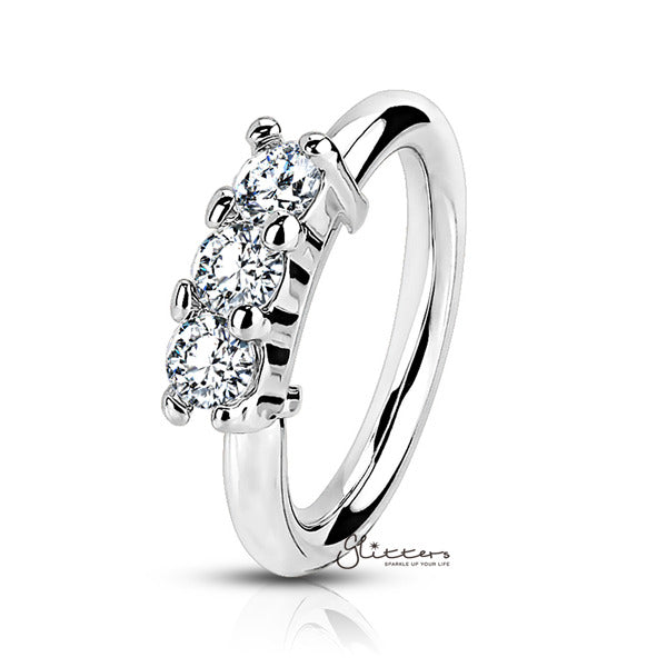 20 Gauge Surgical Steel Bendable Hoop Ring with 3 Lined CZ-Body Piercing Jewellery, Cubic Zirconia, Nose Piercing, Nose Piercing Jewellery, Nose Ring-NS0073-Glitters