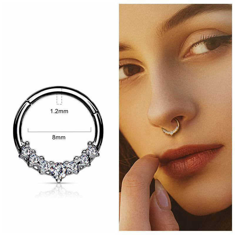 Lined CZ Fan Hinged Segment Hoop Ring - Gold-Body Piercing Jewellery, Cartilage, Daith, Nose, Septum Ring-1_3275a201-db01-459e-9c0a-959f7abd4597-Glitters